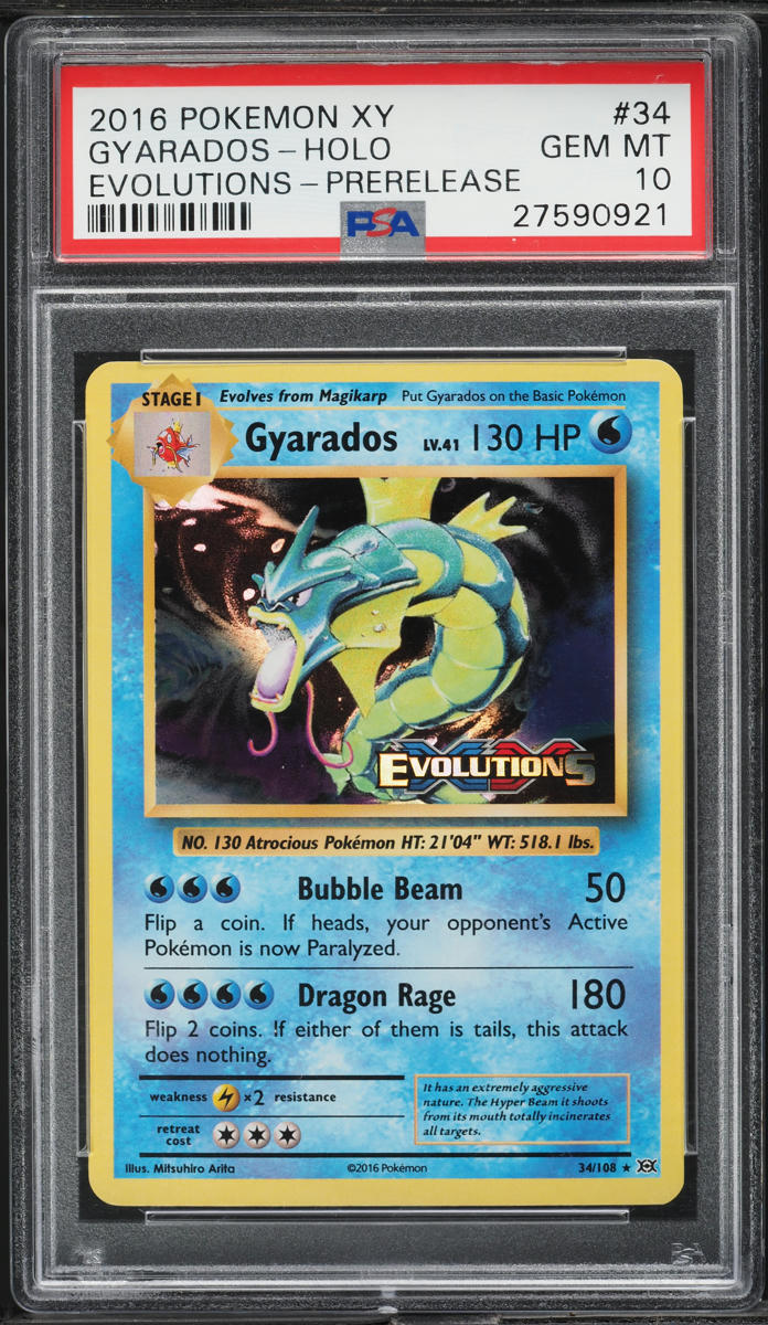 2016 Pokemon XY Evolutions Prerelease Holo Gyarados #34 PSA 10 GEM MINT