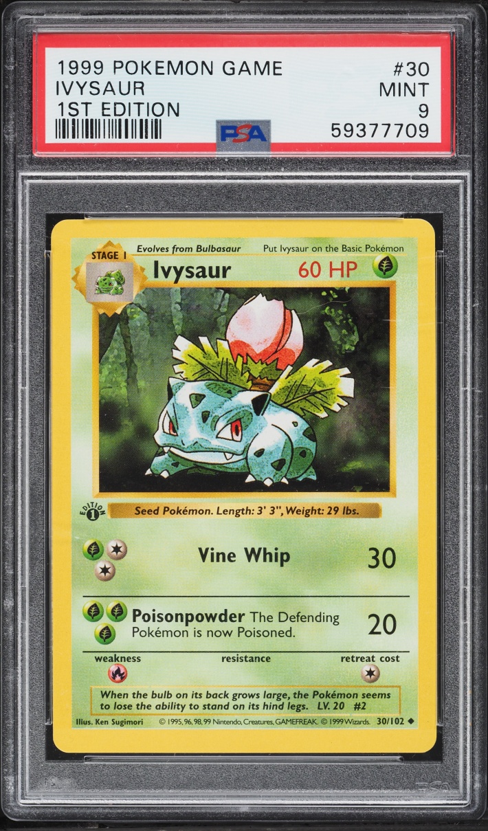 1999 Pokemon Base Set Shadowless 1st Edition Ivysaur #30 PSA 9 MINT