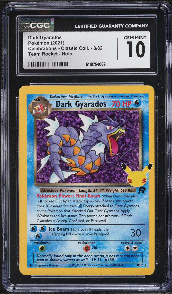 2021 Pokemon Sword & Shield Celebrations Classic Holo Dark Gyarados #8 CGC 10 GEM MINT