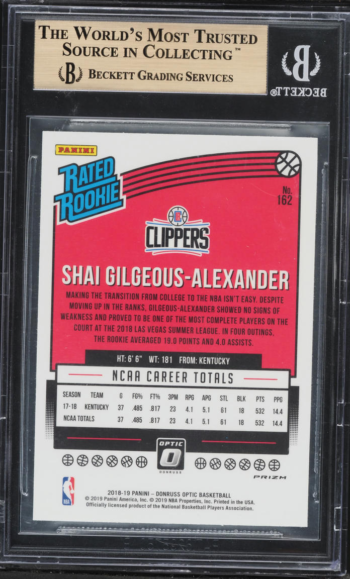 2018 Donruss Optic Holo Shai Gilgeous-Alexander ROOKIE #162 BGS 9.5 GEM MINT