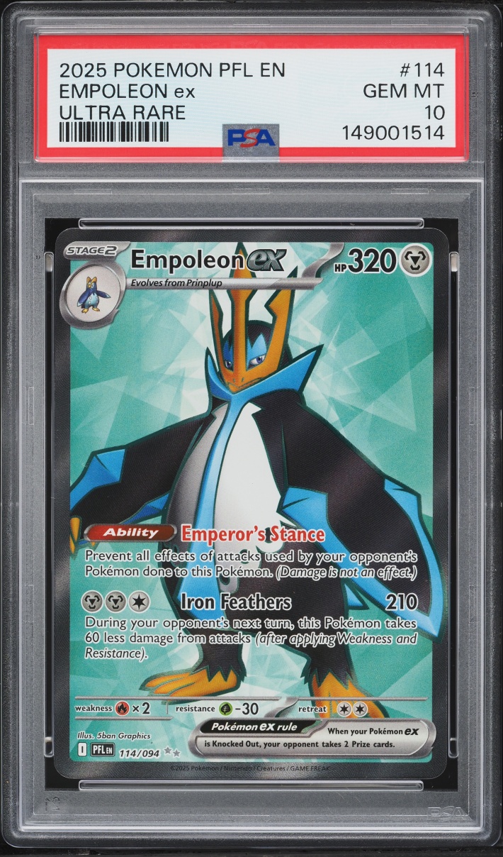 2025 Pokemon Mega Evolutions Phantasmal Flames Full Art Empoleon EX #114 PSA 10 GEM MINT