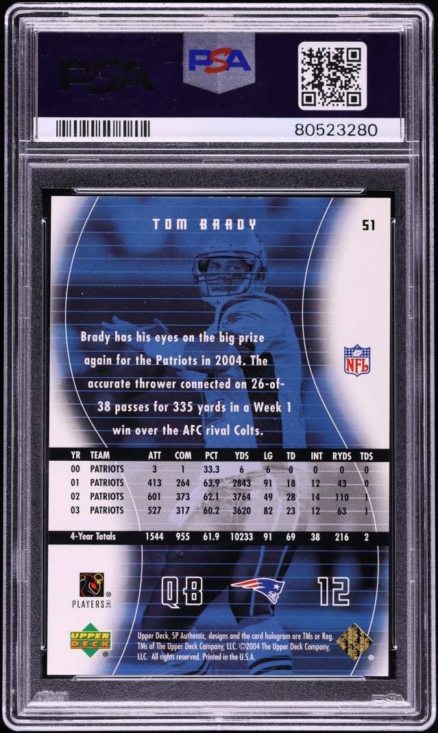 2004 SP Authentic Gold Tom Brady /50 #51 PSA 8.5 NM-MT+