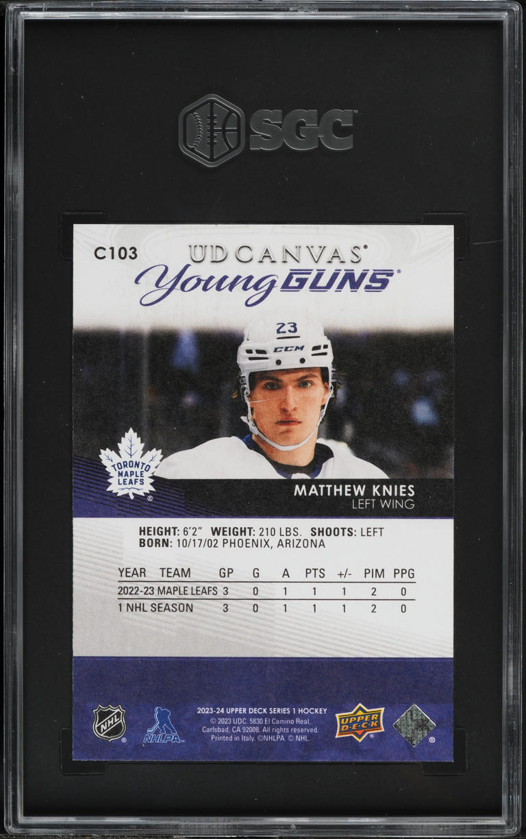 2023 Upper Deck Canvas Young Guns Matthew Knies ROOKIE #C103 SGC 10 GEM MINT