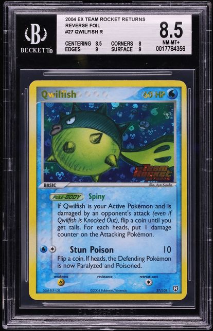 2004 Pokemon EX Team Rocket Returns Reverse Holo Qwilfish #27 BGS 8.5 NM-MT+