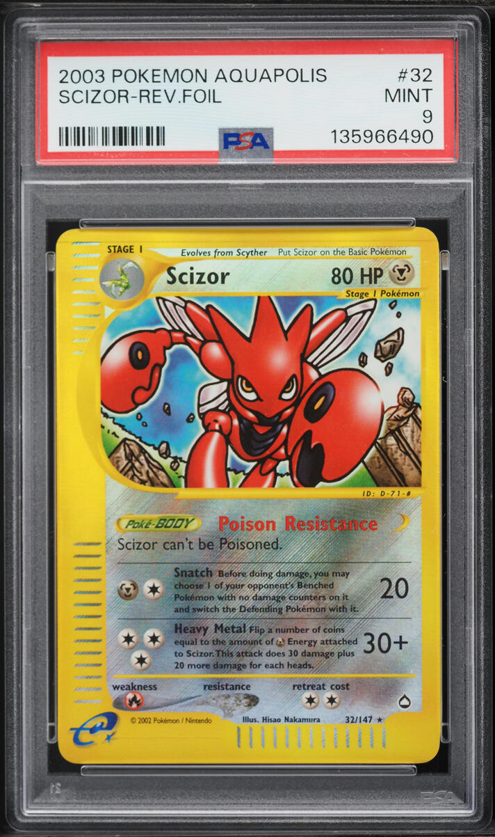 2003 Pokemon Aquapolis Reverse Holo Scizor #32 PSA 9 MINT