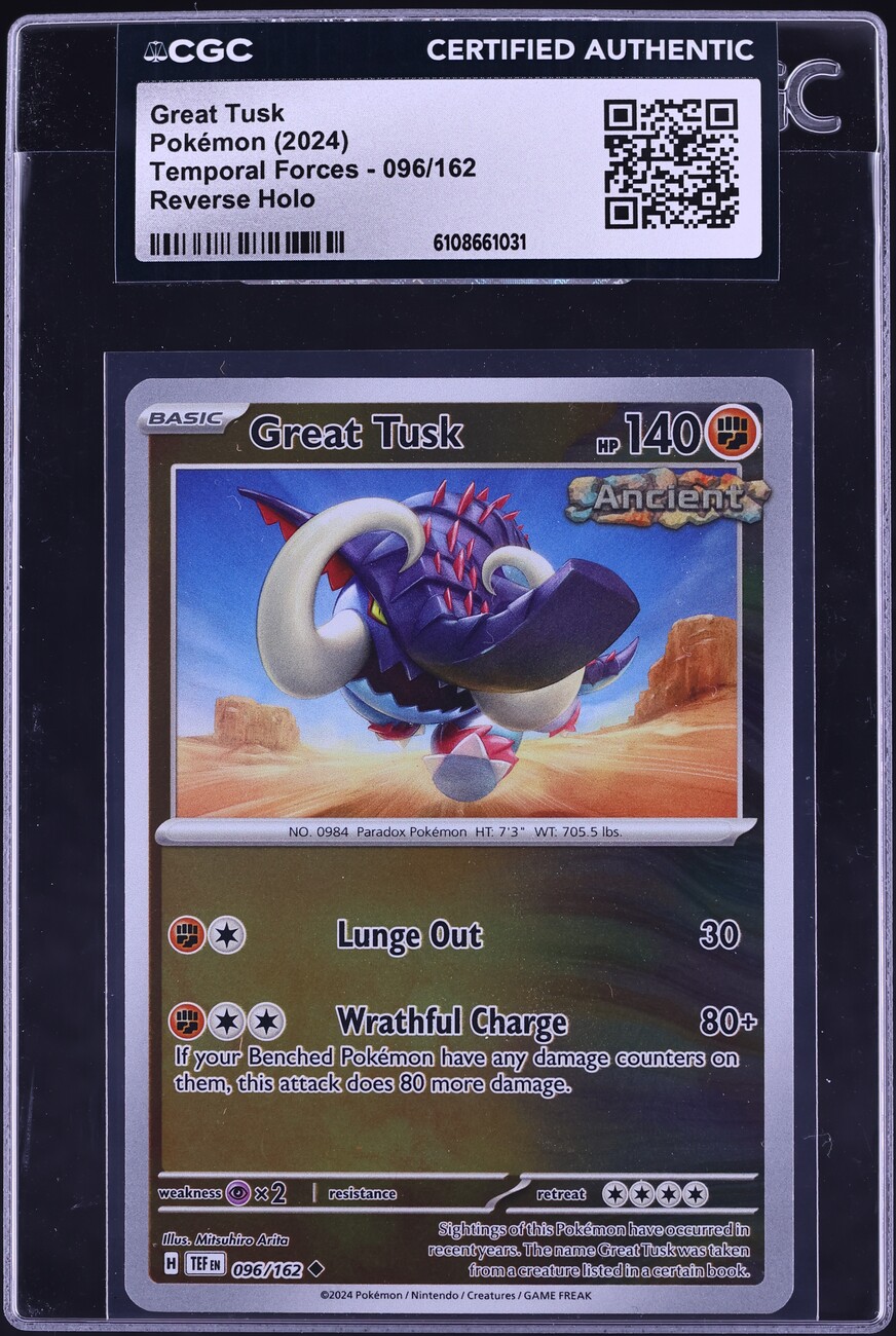 2024 Pokemon Scarlet & Violet Temporal Forces Reverse Holo Great Tusk #096 CGC AUTH