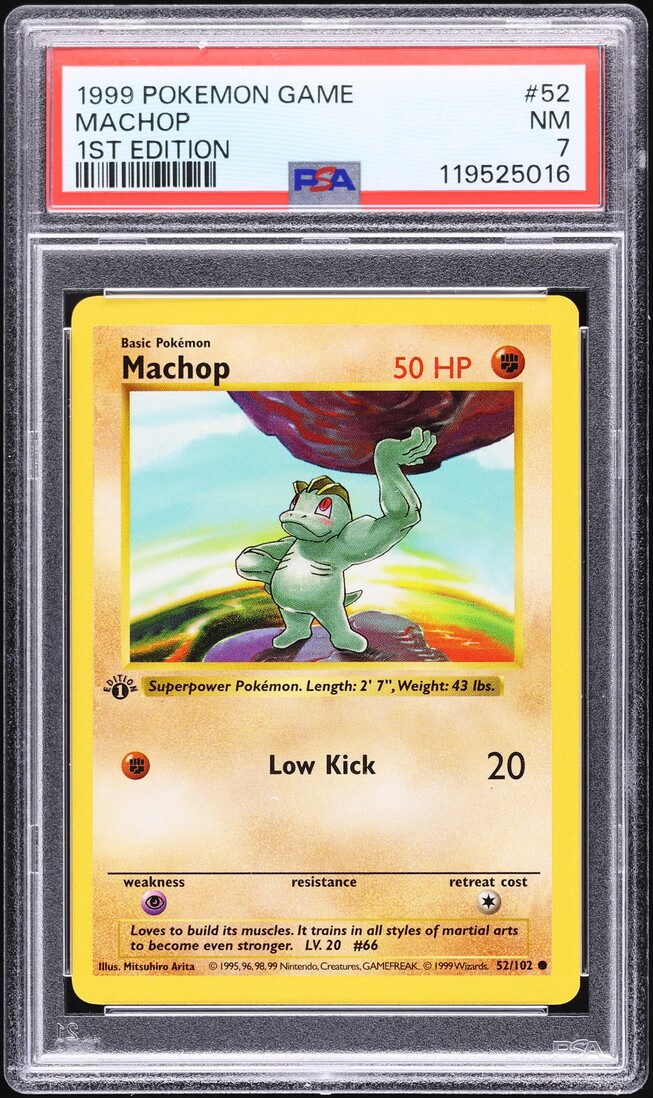 1999 Pokemon Base Set Shadowless 1st Edition Machop #52 PSA 7 NRMT