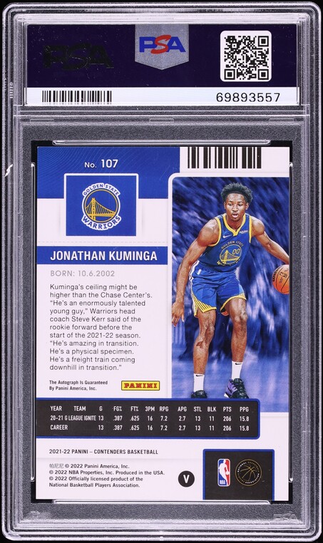2021 Panini Contenders Variation Jonathan Kuminga ROOKIE AUTO #107 PSA 8 NM-MT