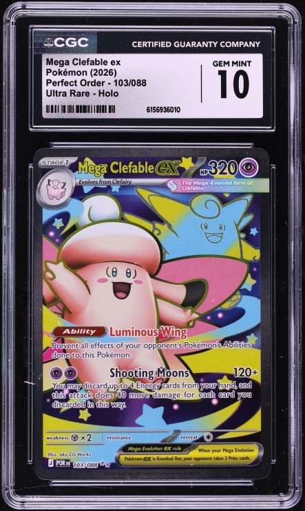 2026 Pokemon Mega Evolution Perfect Order Full Art Mega Clefable EX #103 CGC 10 GEM MINT