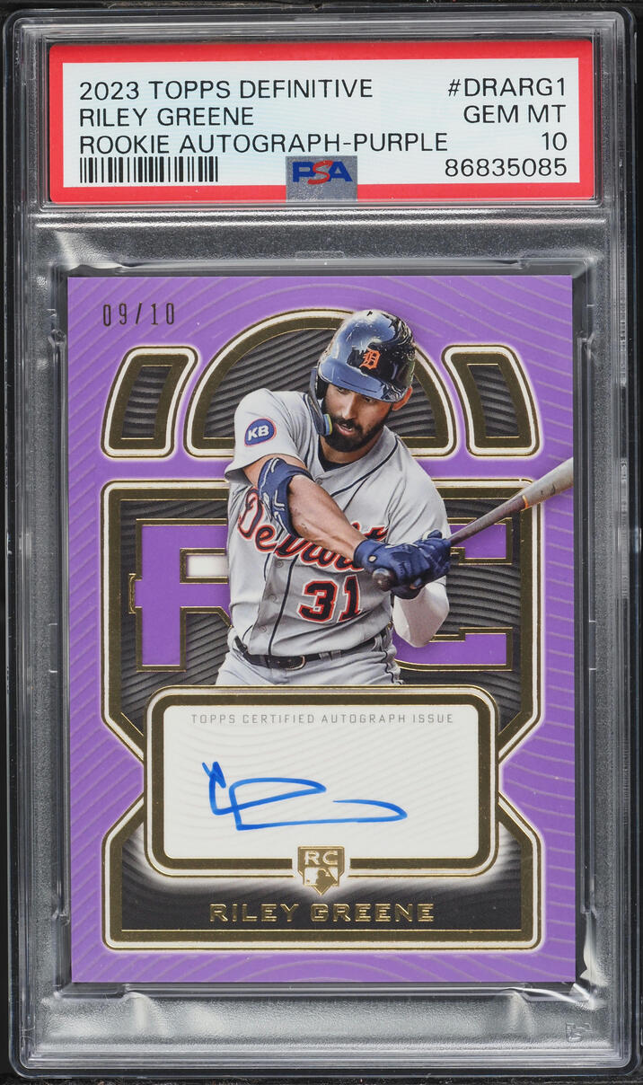2023 Topps Definitive Collection Purple Riley Greene ROOKIE AUTO /10 #DRA-RG1 PSA 10 GEM MINT