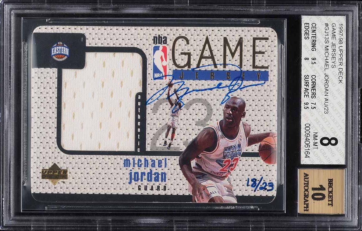 1997 Upper Deck Game Jersey Michael Jordan PATCH AUTO /23 #GJ13S BGS 8 NM-MT