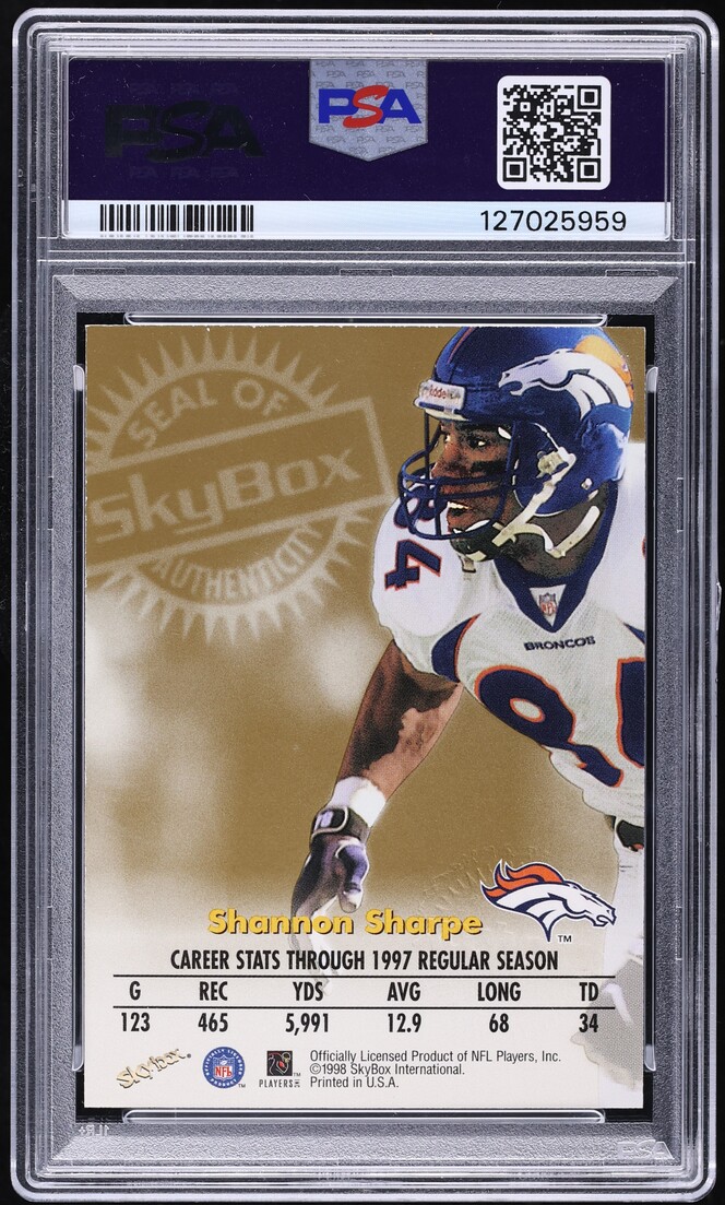 1998 Skybox Premium Autographics Shannon Sharpe AUTO PSA 8 NM-MT