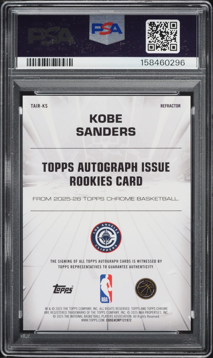 2025 Topps Chrome Issue Refractor Kobe Sanders ROOKIE AUTO #TAIR-KS PSA 10 GEM MINT