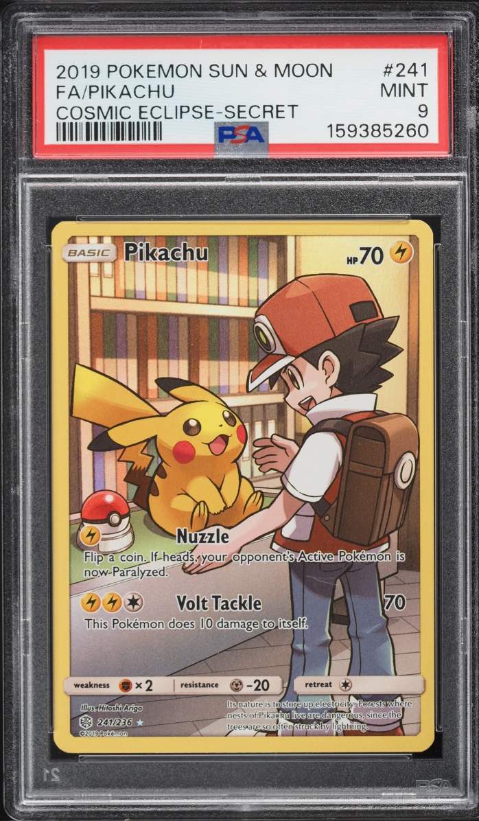 2019 Pokemon Sun & Moon Cosmic Eclipse Full Art Pikachu #241 PSA 9 MINT