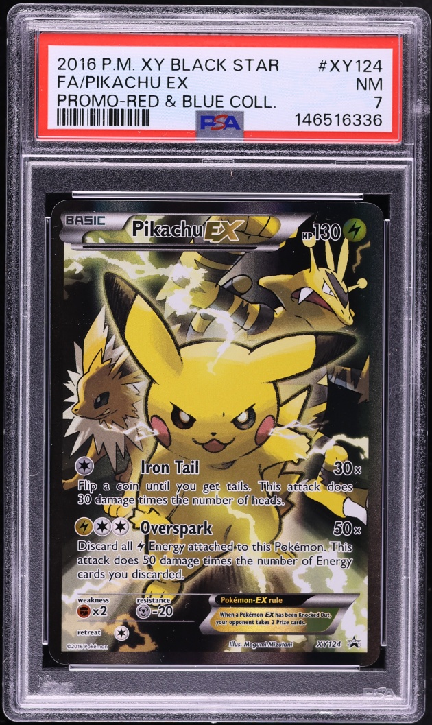 2016 Pokemon XY Black Star Promo Red & Blue Collection Full Art Pikachu EX #XY124 PSA 7 NRMT