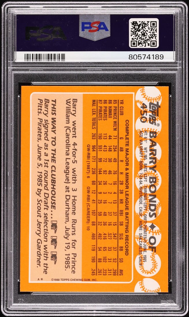 1988 Topps Tiffany Barry Bonds #450 PSA 8 NM-MT