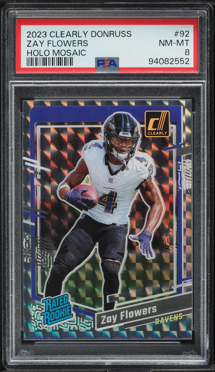 2023 Panini Clearly Donruss Holo Mosaic Zay Flowers ROOKIE #92 PSA 8 NM-MT