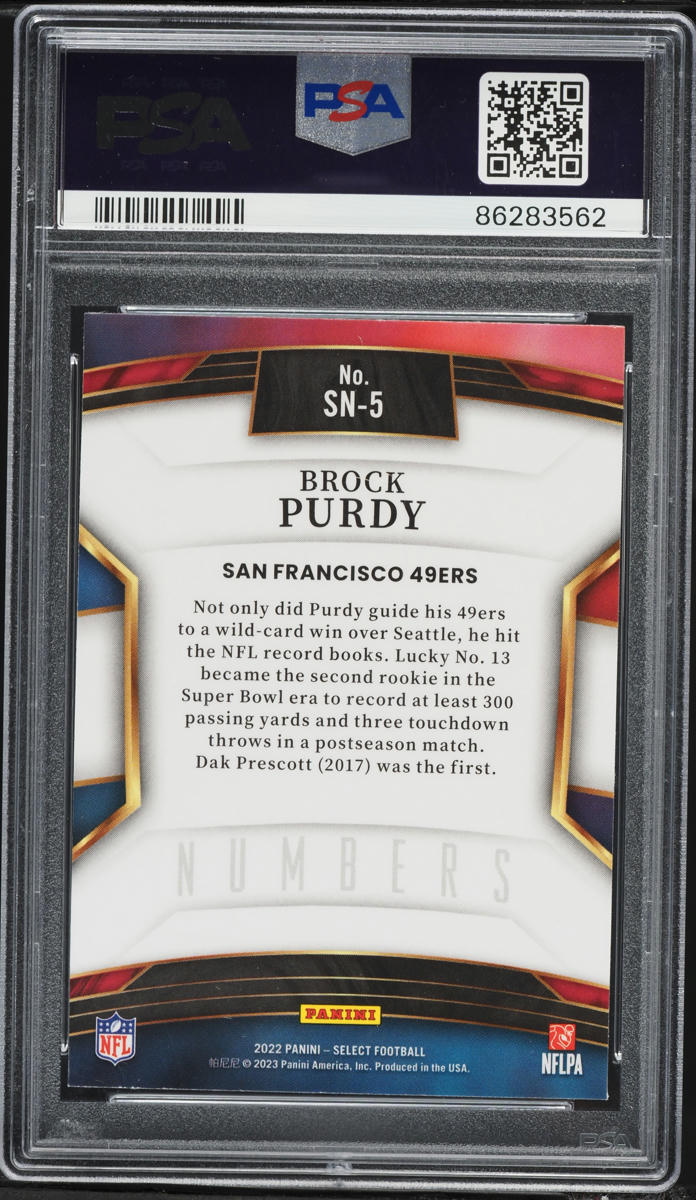 2022 Select Numbers Brock Purdy ROOKIE #SN5 PSA 10 GEM MINT