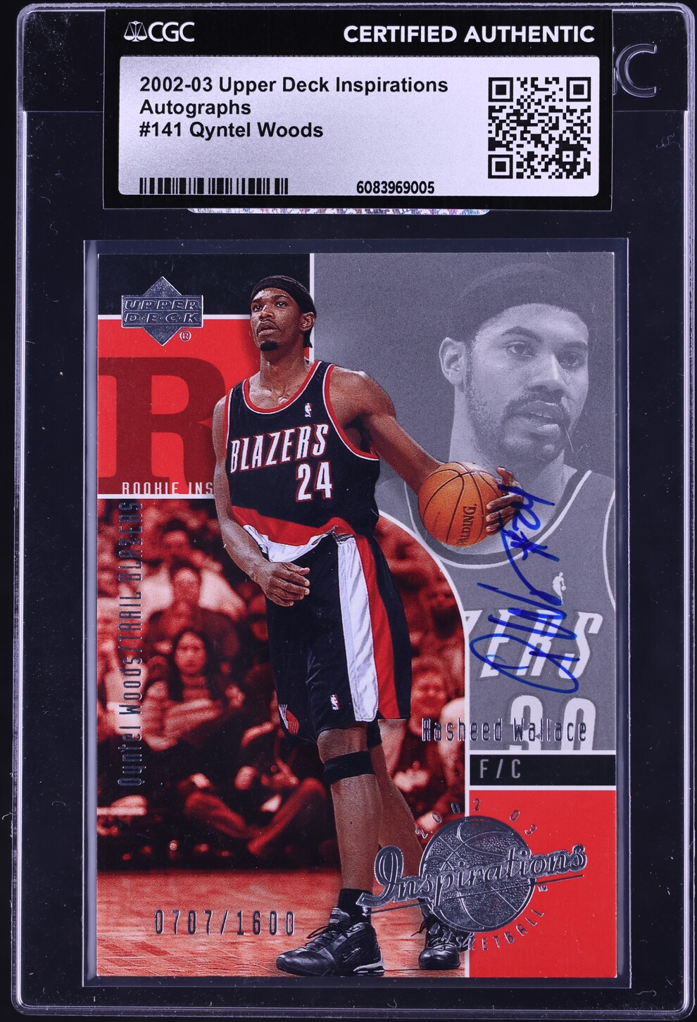 2002 Upper Deck Inspirations Qyntel Woods ROOKIE AUTO /1600 #141 CGC AUTH