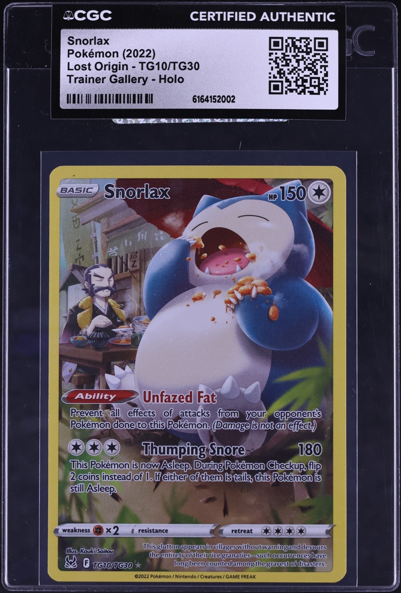 2022 Pokemon Sword & Shield Lost Origin Trainer Gallery Full Art Snorlax #TG10 CGC AUTH