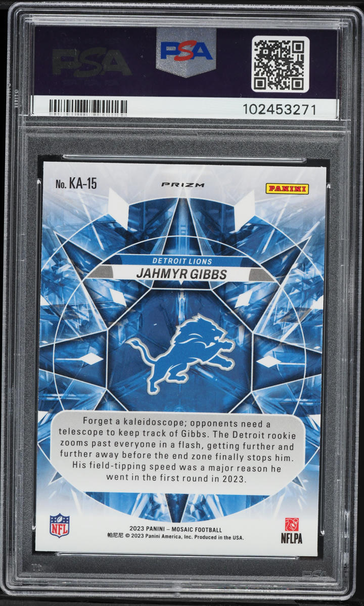 2023 Panini Mosaic Kaleidoscopic Jahmyr Gibbs ROOKIE #KA15 PSA 10 GEM MINT