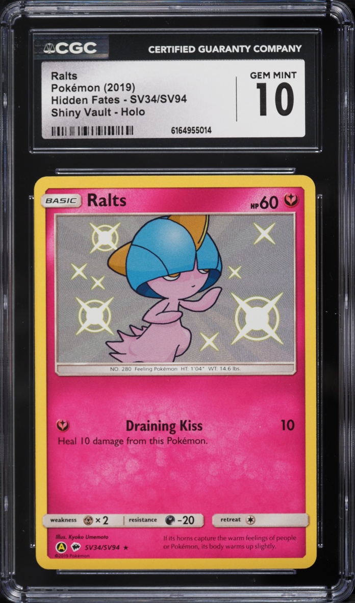 2019 Pokemon Sun & Moon Hidden Fates Shiny Ralts #SV34 CGC 10 GEM MINT