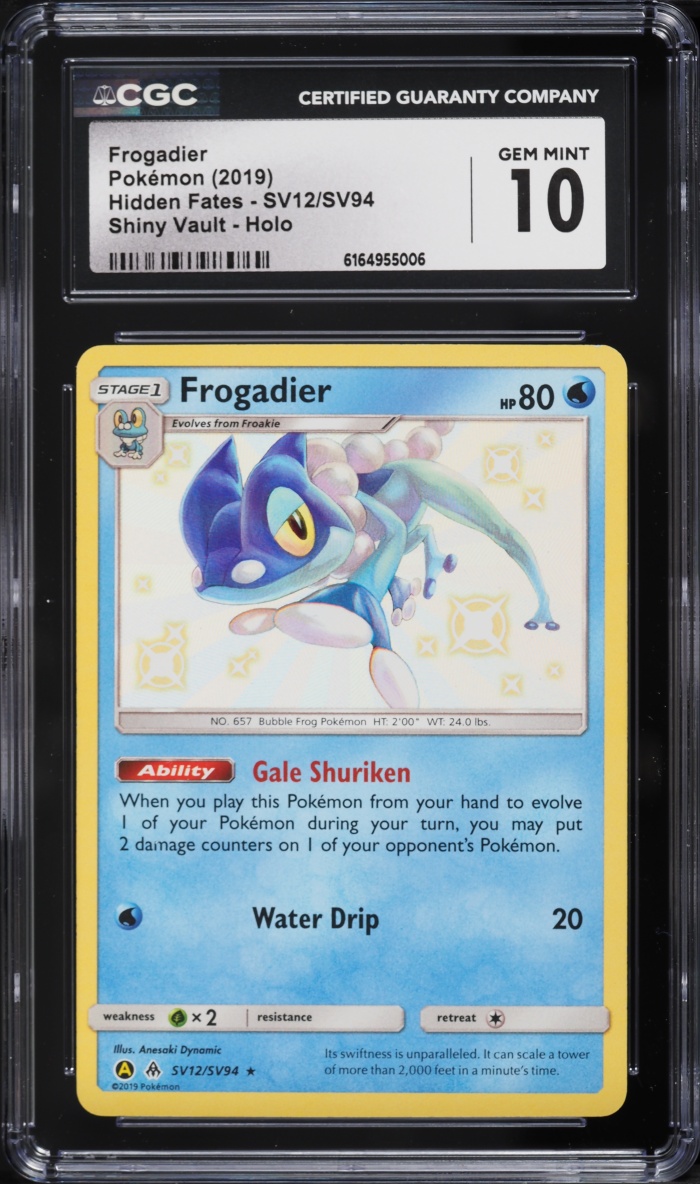 2019 Pokemon Sun & Moon Hidden Fates Shiny Frogadier #SV12 CGC 10 GEM MINT