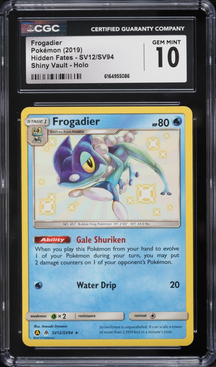 2019 Pokemon Sun & Moon Hidden Fates Shiny Frogadier #SV12 CGC 10 GEM MINT