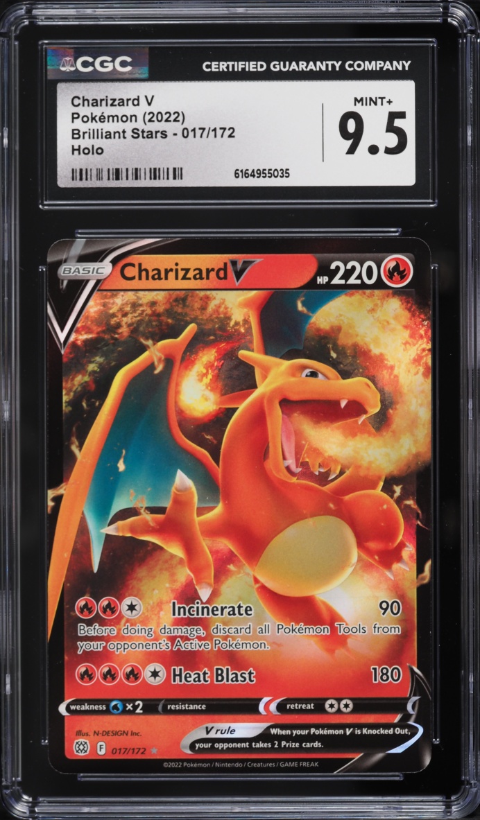 2022 Pokemon Sword & Shield Brilliant Stars Holo Charizard V #17 CGC 9.5 MINT+
