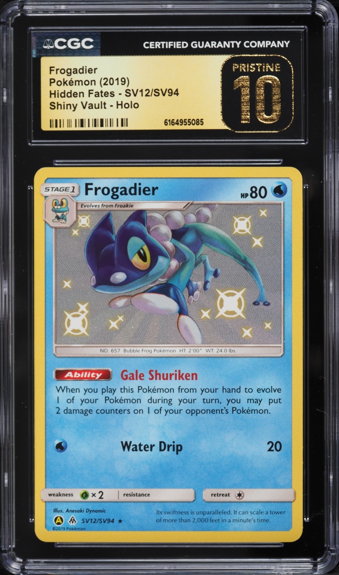 2019 Pokemon Sun & Moon Hidden Fates Vault Shiny Holo Frogadier #SV12 CGC 10 PRISTINE