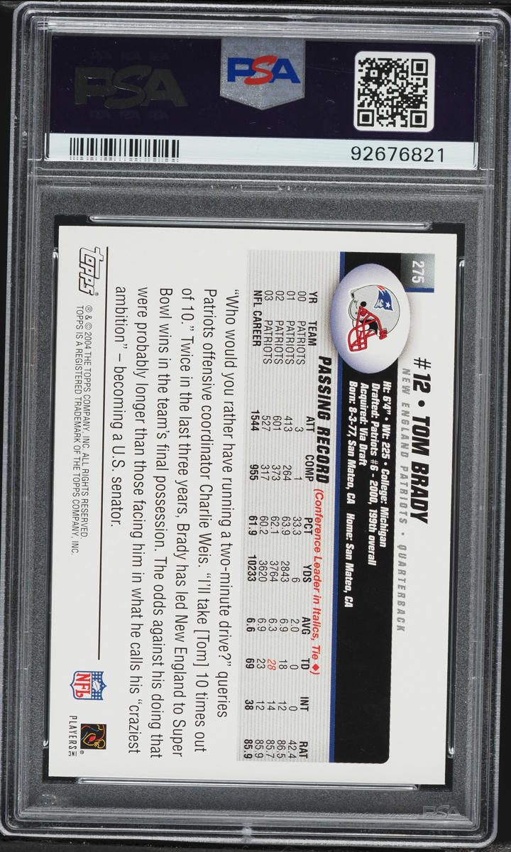 2004 Topps Football Tom Brady #275 PSA 8 NM-MT