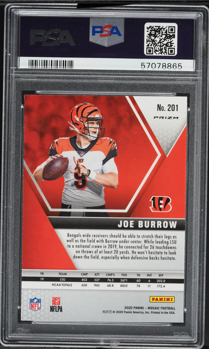 2020 Panini Mosaic Silver Prizm Joe Burrow ROOKIE #201 PSA 9 MINT