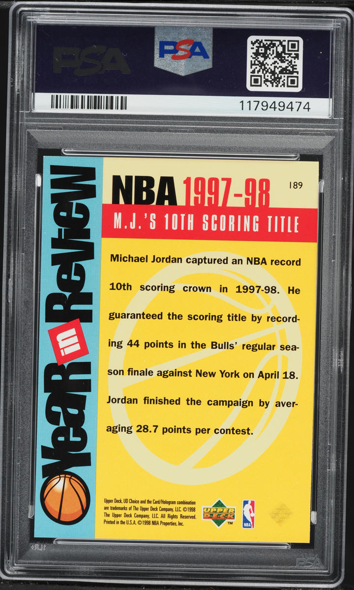 1998 Upper Deck Choice Michael Jordan #189 PSA 9 MINT