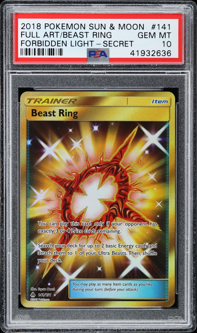 2018 Pokemon Sun & Moon Forbidden Light Secret Gold Rare Beast Ring #141 PSA 10 GEM MINT