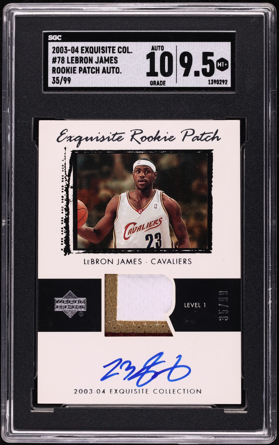 2003 Exquisite Collection LeBron James ROOKIE PATCH AUTO /99 #78 SGC 9.5 MINT+