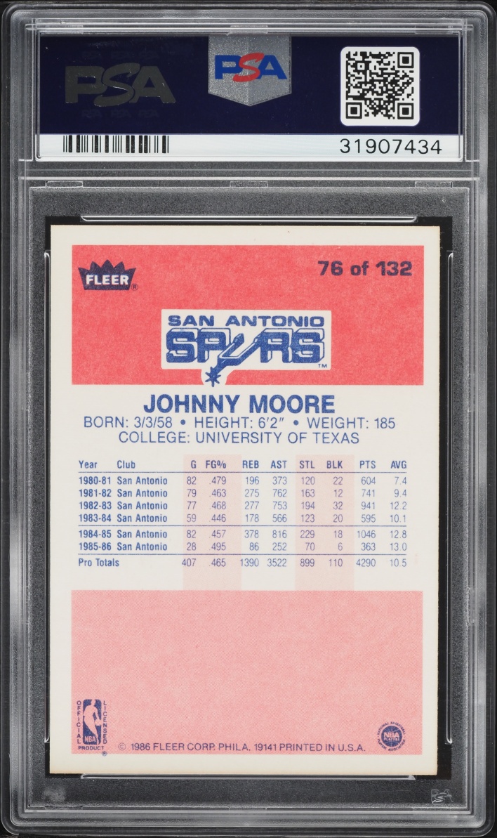 1986 Fleer Basketball Johnny Moore #76 PSA 9 MINT