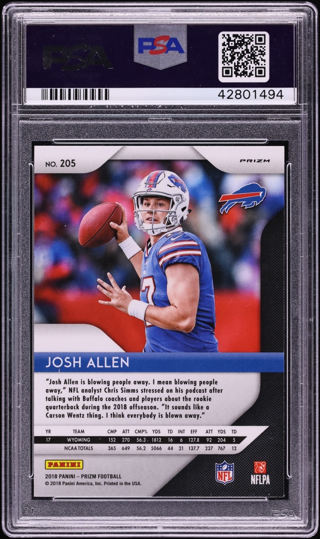 2018 Panini Prizm Silver Josh Allen ROOKIE #205 PSA 9 MINT