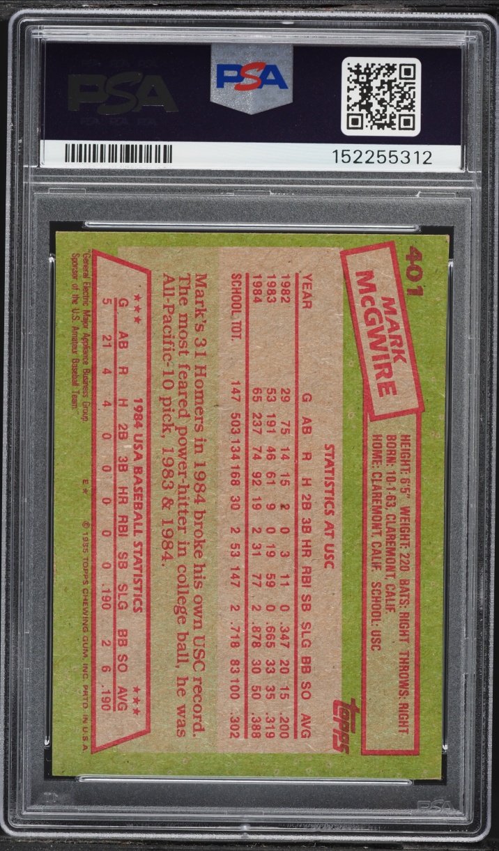 1985 Topps USA Team Mark McGwire ROOKIE #401 PSA 5 EX