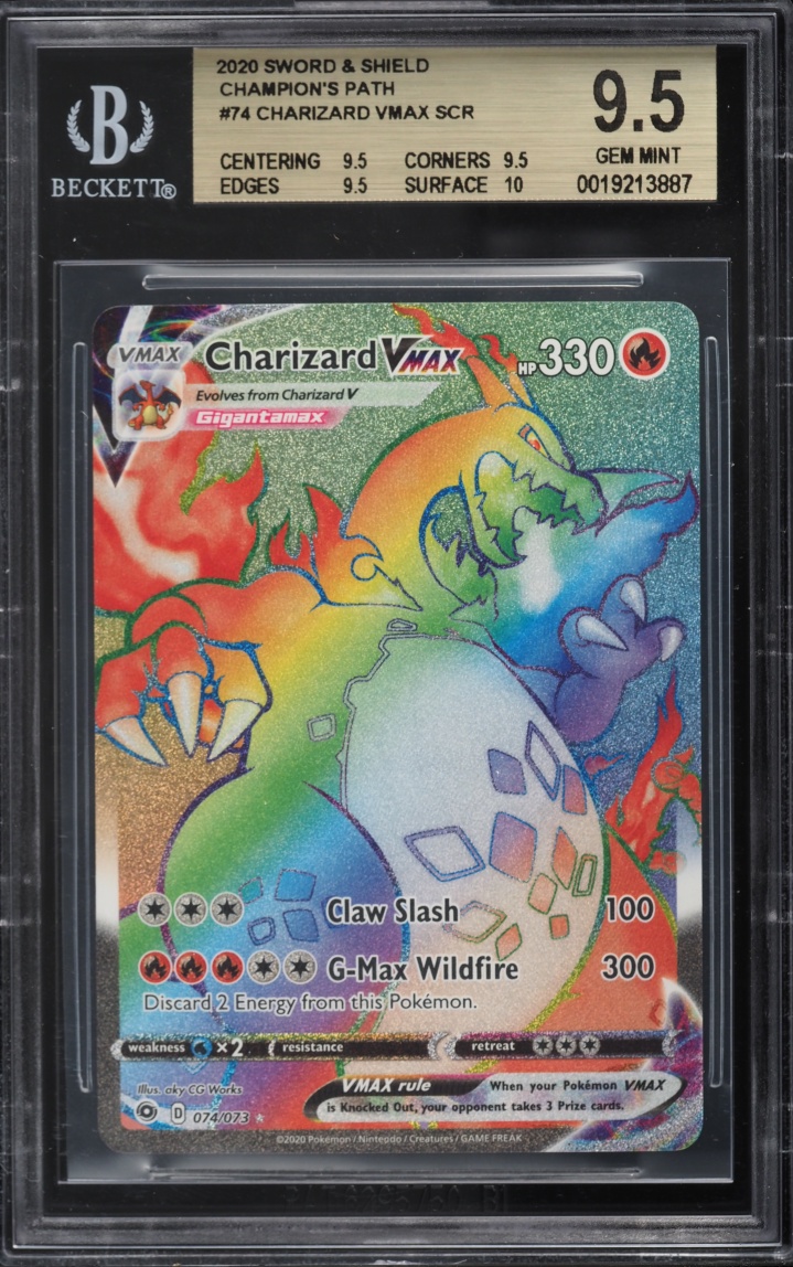 2020 Pokemon Tcg Sword & Shield Champion's Path Charizard Vmax Rainbow Scr #074 BGS 9.5 GEM