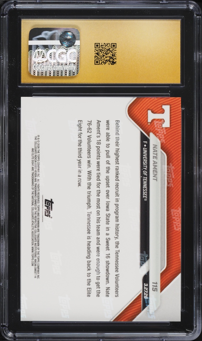 2025 Bowman University Now Nate Ament ROOKIE #115 CGC 10 PRISTINE