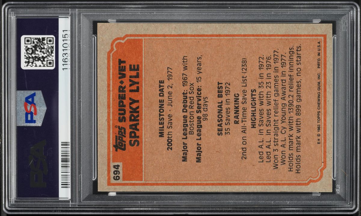 1983 Topps Sparky Lyle SUPER VETERAN #694 PSA 7 NRMT