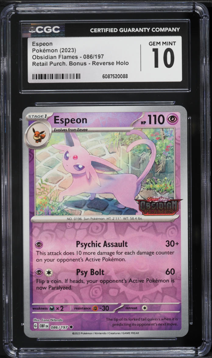 2023 Pokemon Scarlet & Violet Obsidian Flames Retail Reverse Holo Espeon #86 CGC 10 GEM MINT