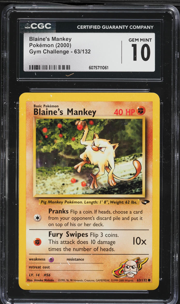 2000 Pokemon Gym Challenge Blaine's Mankey #63 CGC 10 GEM MINT