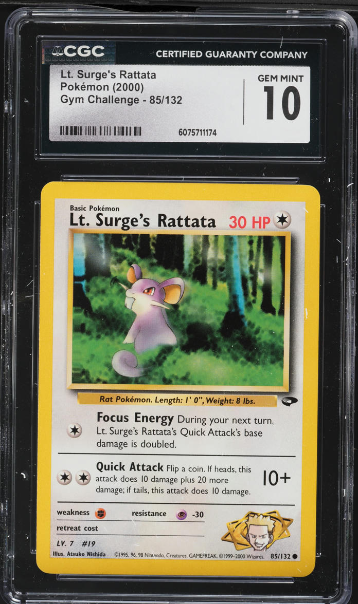 2000 Pokemon Gym Challenge Lt. Surge's Rattata #85 CGC 10 GEM MINT