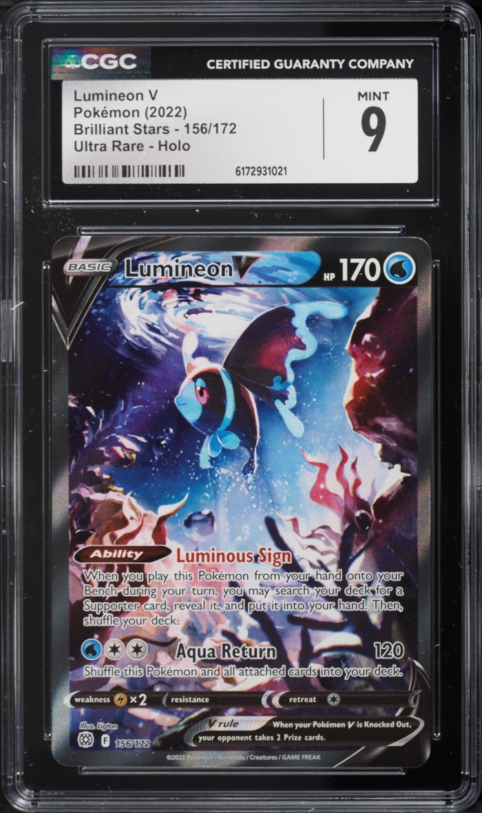 2022 Pokemon Sword & Shield Brilliant Stars Full Art Lumineon V #156 CGC 9 MINT