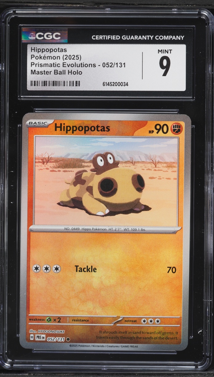 2025 Pokemon Scarlet & Violet Prismatic Evolutions Master Ball Holo Hippopotas #52 CGC 9 MINT