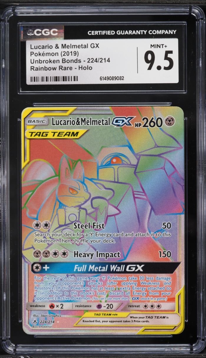 2019 Pokemon Sun & Moon Unbroken Bonds Rainbow Rare Lucario & Melmetal GX #224 CGC 9.5 MINT+