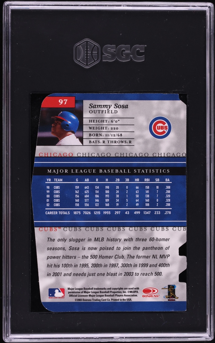 2003 Donruss Elite Status Gold Die-Cut Sammy Sosa /24 #97 SGC 8.5 NM-MT+ - Photo 2