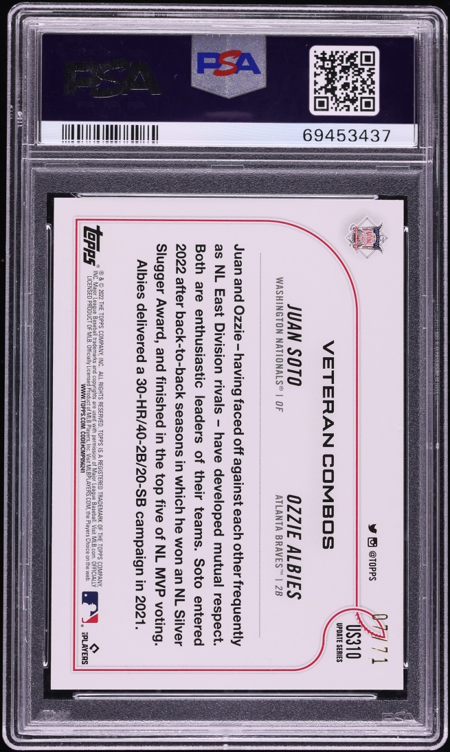 2022 Topps Update Black Juan Soto Ozzie Albies /71 #US310 PSA 10 GEM MINT - Photo 2