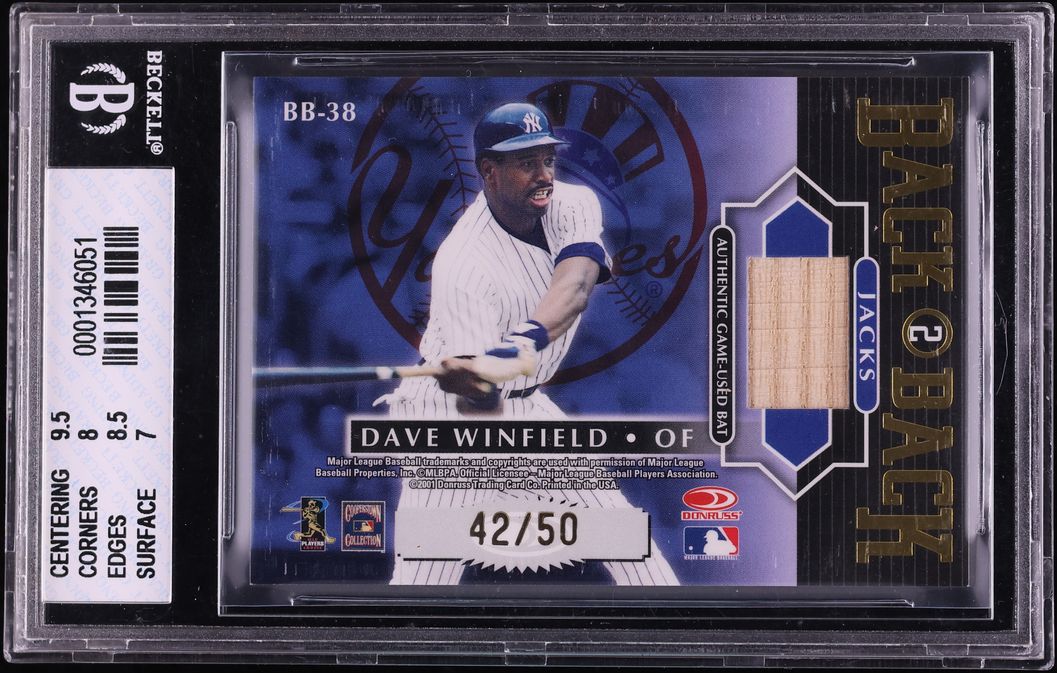 2001 Donruss Elite Back 2 Back Jacks Reggie Jackson Dave Winfield RELIC /50 #BB-38 BGS 8 NM-MT - Photo 2